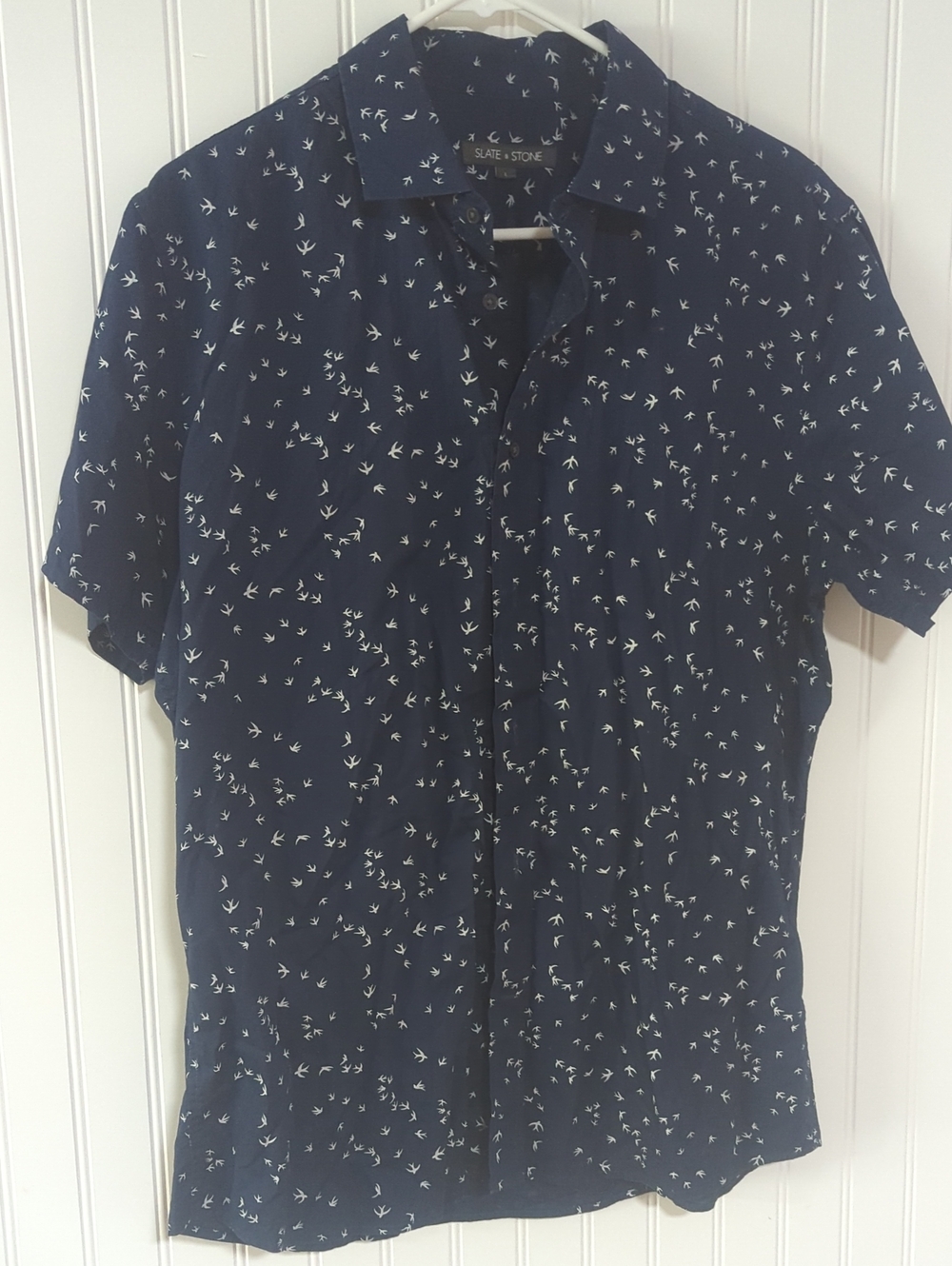 Slate & Stone Navy Short Sleeve Shirt with White Bird Print